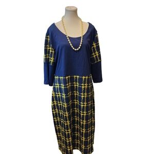 2XL Michael‎ K Midi Dress Plaid Print 3/4 Sleeve Casual Dress